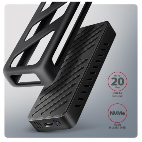 Кишеня зовнішня AXAGON USB-C 20Gbps metal box for M.2 NVMe SSD ARMORED (EEM2-20G)
