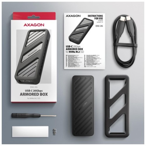 Кишеня зовнішня AXAGON USB-C 20Gbps metal box for M.2 NVMe SSD ARMORED (EEM2-20G)