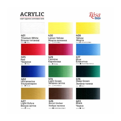 Акрилові фарби Rosa Studio 12*20мл, блістер (4823098538080)
