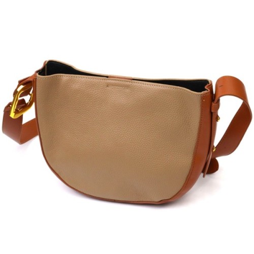 Сумка Vintage Напівкругла крос-боді з натуральної шкіри Бежева (22092)