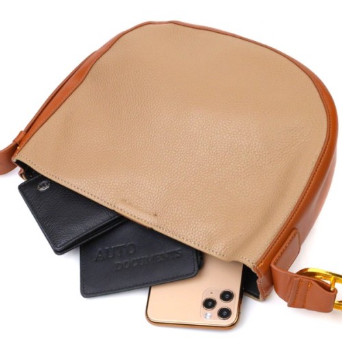 Сумка Vintage Напівкругла крос-боді з натуральної шкіри Бежева (22092)