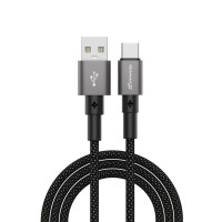 Дата кабель USB 2.0 AM to USB-C 1.0m 3A nylon black Grand-X (PC-08B)