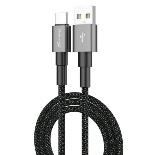 Дата кабель USB 2.0 AM to USB-C 1.0m 3A nylon black Grand-X (PC-08B)