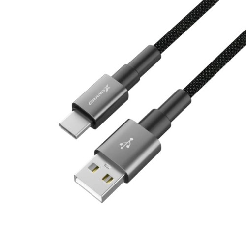 Дата кабель USB 2.0 AM to USB-C 1.0m 3A nylon black Grand-X (PC-08B)