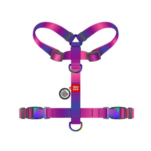 Шлея для собак WAUDOG Nylon Recycled анатомічна H-подібна з QR паспортом, градієнт, L фіолетова (52889)