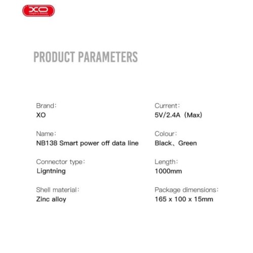 Дата кабель USB 2.0 AM to Lightning 1.0m 2A zinc alloy black XO (NB138-L-1-BK)