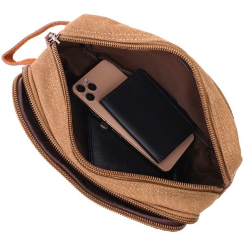 Сумка Vintage На два відділення з текстилю Коричнева (22235)