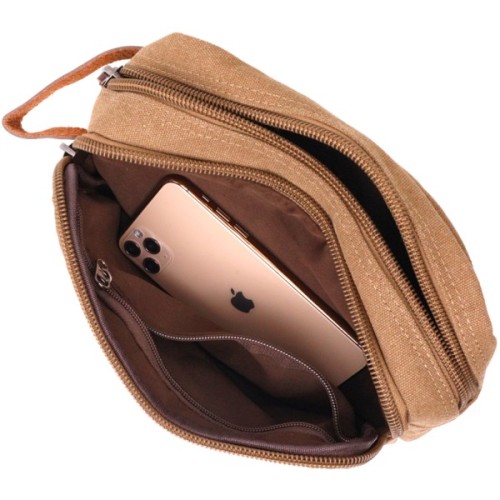 Сумка Vintage На два відділення з текстилю Коричнева (22235)