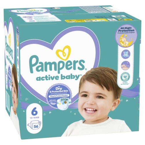 Підгузки Pampers Active Baby Giant Розмір 6 (13-18 кг) 56 шт (8001090950130)