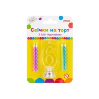 Свічка Maxi 4 шт. на торт з LED підставкою "6", що світиться (MX701007-6)