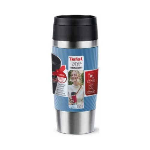 Термокружка Tefal Travel Mug Classic Twist, 360мл, нержавіюча сталь, блакитний (N2024510)
