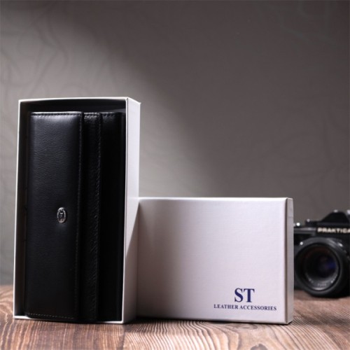 Гаманець ST Leather З натуральної шкіри Чорний (22696)