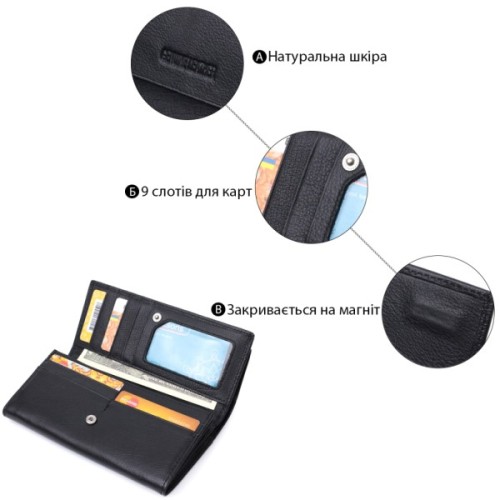 Гаманець ST Leather З натуральної шкіри Чорний (22696)