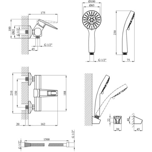 Душовий гарнітур Kroner Kante-C050 (CV023583)