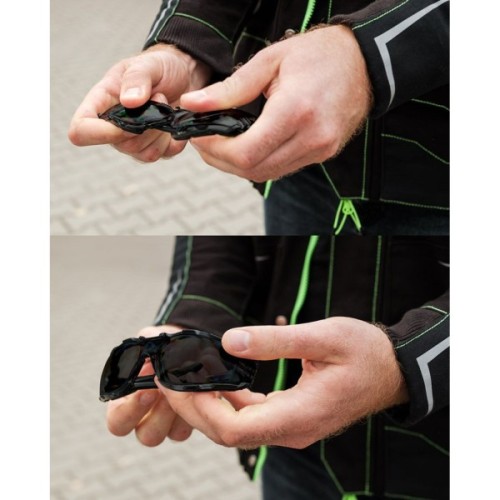 Захисні окуляри Neo Tools протиосколкові, клас захисту FT, резинові дужки, полікарбонат, темно сірий (97-522)