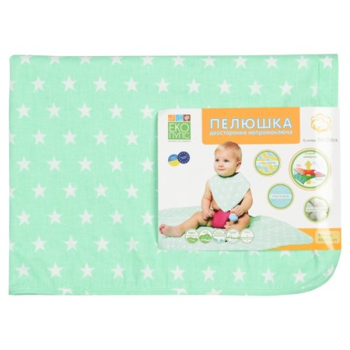 Пелюшки для малюків Еко Пупс Eco Cotton непромокаюча двостороння 65 х 90 см ментол Зірочки (EPG10N-6590zk)