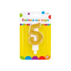 Свічка Maxi золотиста двостороння з блискітками "5", 7,62 см, на торт (MX622083-5)
