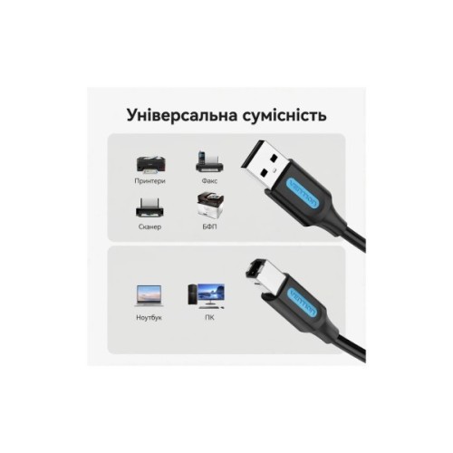 Кабель для принтера USB 2.0 AM/BM 10.0m ferrite black Vention (COQBL)