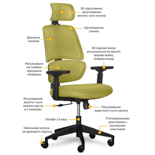 Офісне крісло Mealux Leo Air Green (Y-543 KZ)