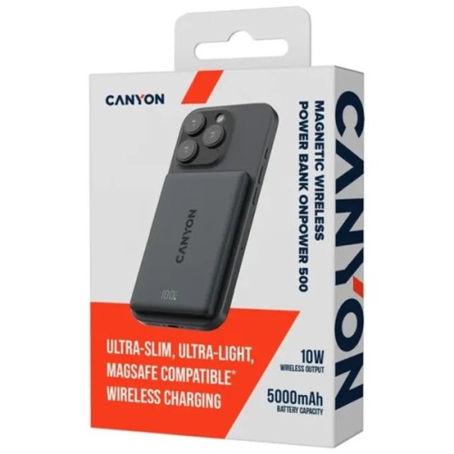 Батарея універсальна Canyon 5000mAh OnPower 500 PD20W Magnetic wireless MagSafe Black (CNS-CPB500B)