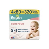 Дитячі вологі серветки Pampers Sensitive 80 шт х 4 пачки (320 шт) (8001841062754)