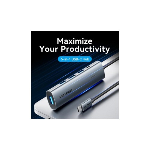 Концентратор Vention USB-C to 4xUSB 3.0 + 1xUSB-C black (TGZHB)