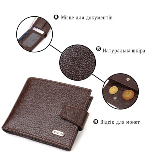 Портмоне Canpellini З натуральної зернистої шкіри Коричневе (21881)