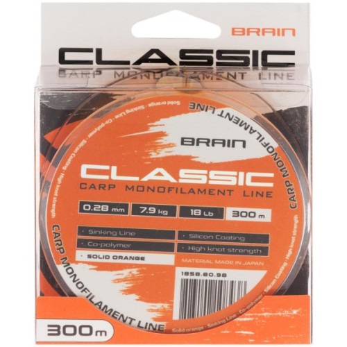 Волосінь Brain Classic Carp Line (solid orange) 300m 0.28mm 18lb 7.9kg (1858.80.98)