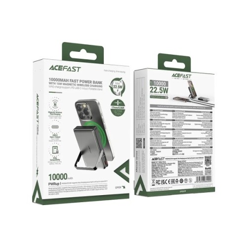 Батарея універсальна Acefast Magnetic Wireless 10000mAh, 22.5W, PD, QC/3.0, QI 15W, with holder M17, Black (6974316284000)