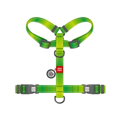 Шлея для собак WAUDOG Nylon Mono H-подібна з QR паспортом, світловідбивна, М салатова (54575)