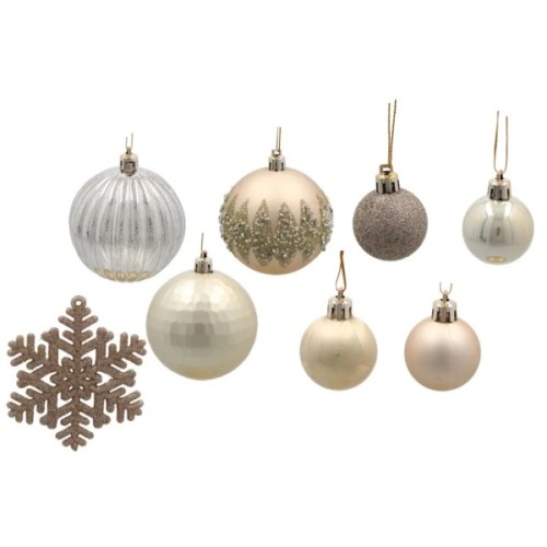Ялинкова іграшка Chomik пластикові Кульки, сніжинки 30 шт, шампань (5900779895324_2)