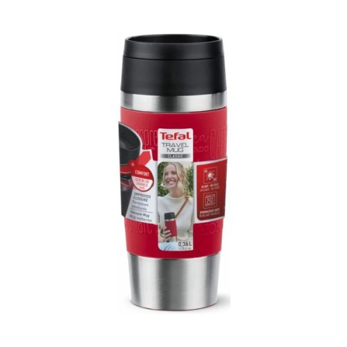 Термокружка Tefal Travel Mug Classic, 360мл, нержавіюча сталь, червоний (N2020410)