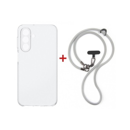 Чохол до мобільного телефона Dengos Case + Cross-body Strap Samsung Galaxy A37 Clear+Grey (DG-KM-CCRB-05)