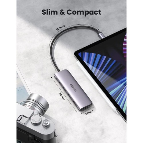 Концентратор Ugreen USB-C to 3xUSB 3.0 + HDMI + SD/TF CM195 gray (70410)