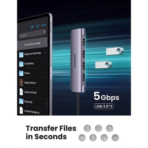 Концентратор Ugreen USB-C to 3xUSB 3.0 + HDMI + SD/TF CM195 gray (70410)