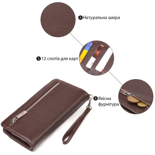 Портмоне Canpellini З натуральної шкіри Коричневе (21537)