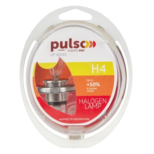 Автолампа PULSO H4/P43T 12v60/55w+50 X-treme Vision/plastic box (LP-42653)