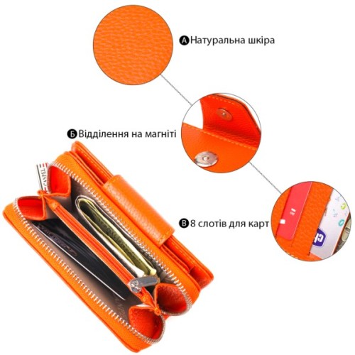 Портмоне Canpellini З натуральної шкіри флотар Помаранчеве (21602)