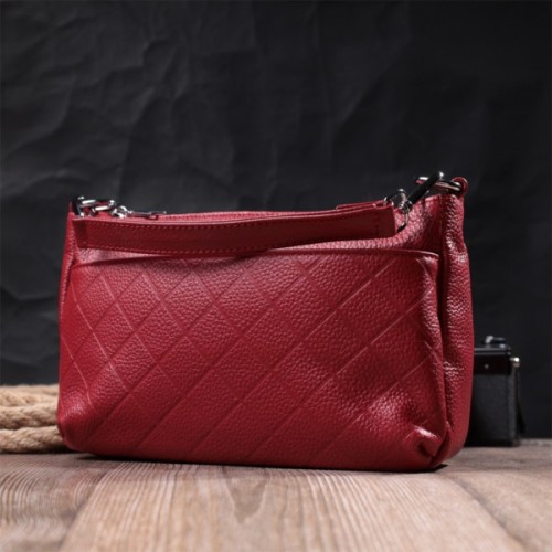 Сумка Vintage Жіноча середнього розміру на три відділення із натуральної шкіри Червона (22803)