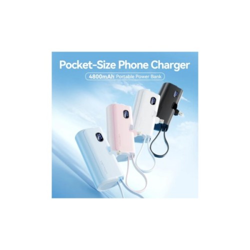 Батарея універсальна Vention 4800mAh 22,5W PD, USB-C In/Out, LED display, with built-in Lightning cable Black (FHRB0)