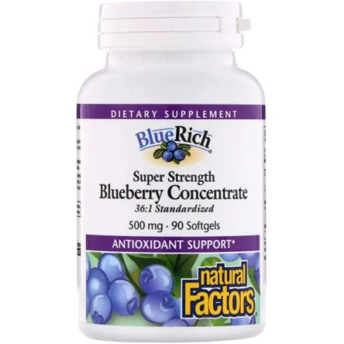 Трави Natural Factors Концентрат Чорниці, 500 мг, BlueRich, Super Strength, 90 капсул (NFS-04516)