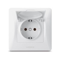 Розетка Videx BINERA 1ая із заземленням і кришкою (VF-BNSK)