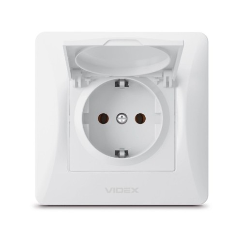 Розетка Videx BINERA 1ая із заземленням і кришкою (VF-BNSK)