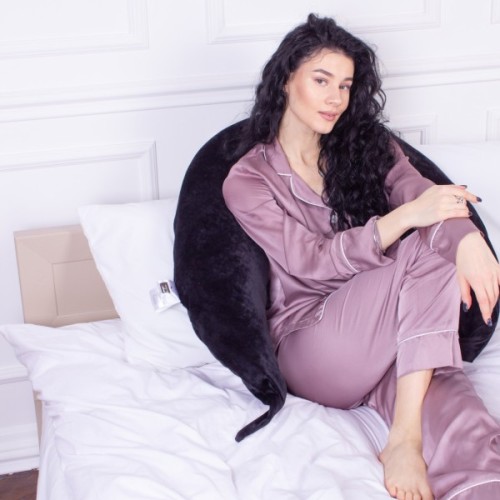 Подушка MirSon для вагітних та годування №8305 Velvet Line 28-0007 Black Велюр 30х170х20 см (2200006200307)