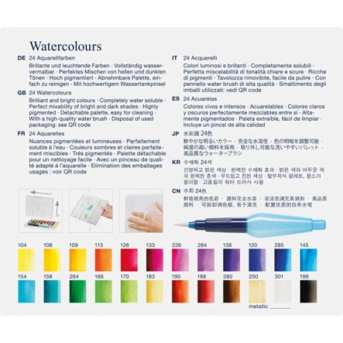 Олійні фарби Faber-Castell Watercolors in Pans, 24 кольори + ручка-пензлик з контейнером для води (169724) (30757)