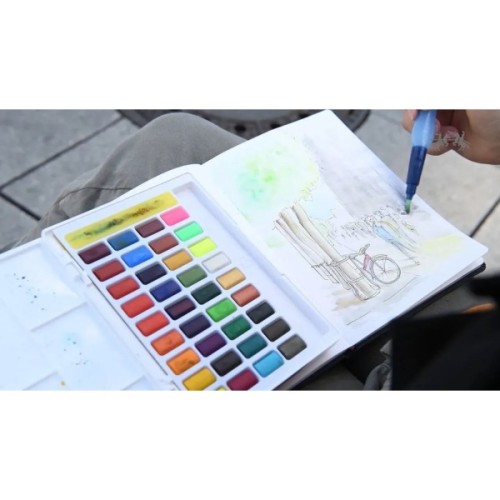 Олійні фарби Faber-Castell Watercolors in Pans, 24 кольори + ручка-пензлик з контейнером для води (169724) (30757)