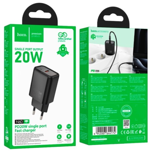 Зарядний пристрій HOCO N60 Gentle USB-C PD20W Black (6942007644174)