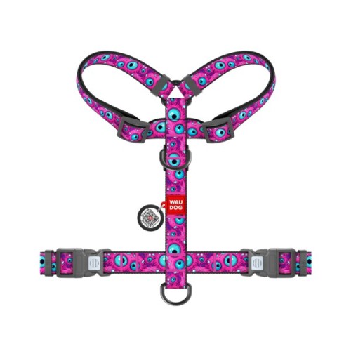 Шлея для собак WAUDOG H-подібна анатомічна Nylon з QR адресником "Око монстра" пластиковий фастекс M (344-4049)