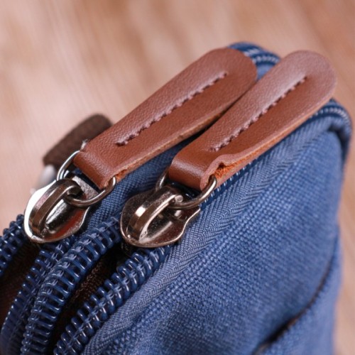 Сумка Vintage На пояс з металевим карабіном з текстилю Синя (22226)