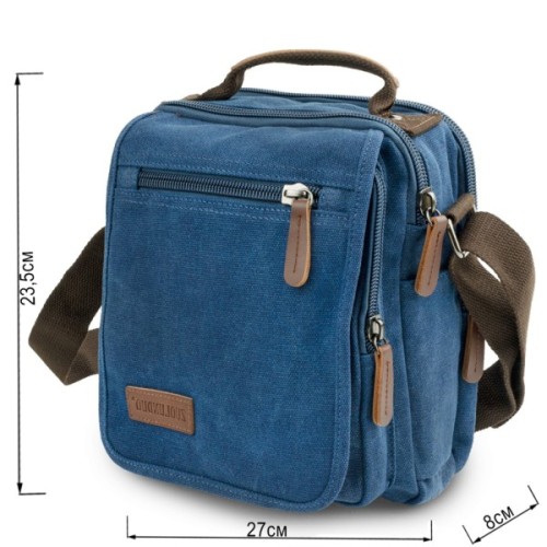 Сумка Vintage Текстильна чоловіча на два відділення Синя (20201)